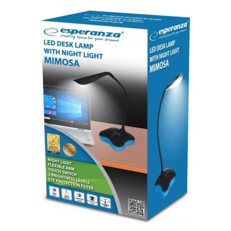 Lampa stołowa ESPERANZA ELD105K MIMOSA — Lampa biurkowa LED z lampką nocną, czarna