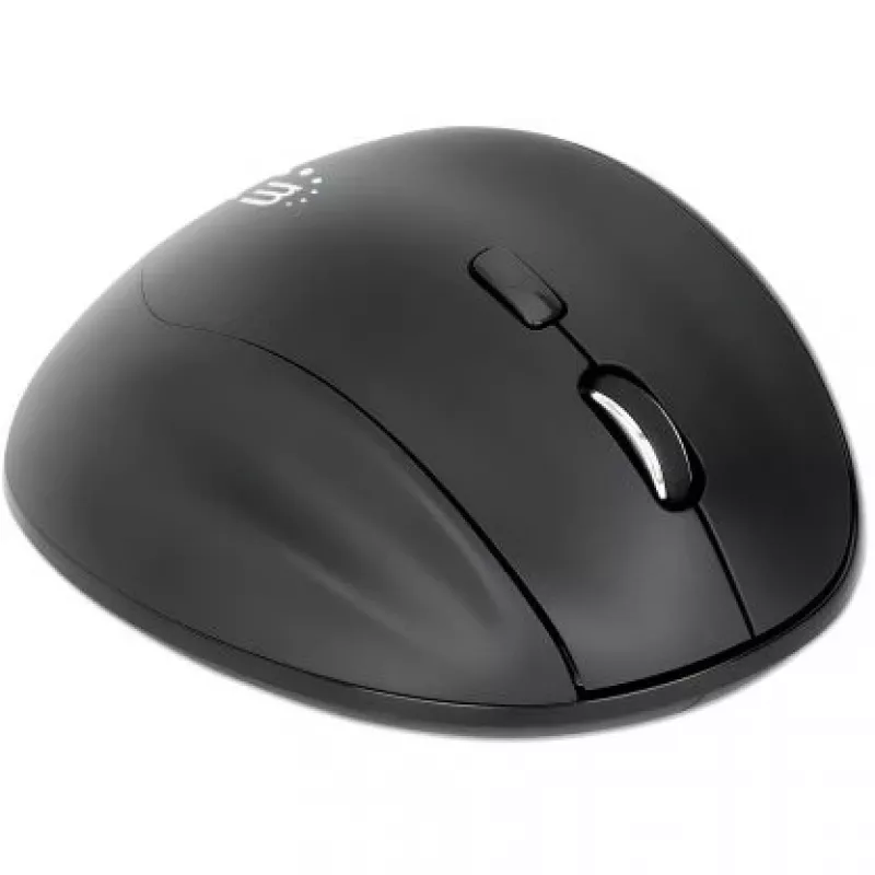 Manhattan Ergonomic Wireless mysz, Right Handed, Adjustable 800/1200/1600dpi, 2.4Ghz (up to 10m), Six Button with Scroll Wheel, Combo USB=A and USB-C receiver, Czarny, AA bateria (included), Three Year Warranty
