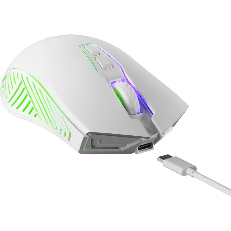 Bezprzewodowa mysz gamingowa DEFENDER Pandora biały — symetryczna, 3200 DPI, 6 przycisków, programowalna, optyczna, USB