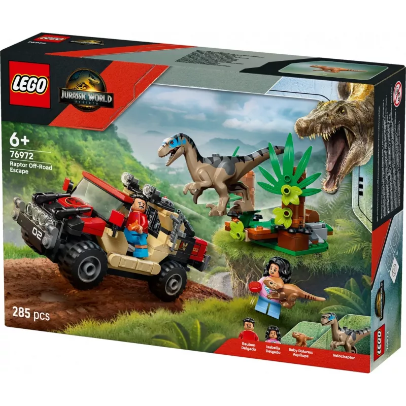 Zestaw konstrukcyjny LEGO Jurassic World 76972 Ucieczka raptora w terenie, 285 szt., 2 minifigurki, wiek 6+