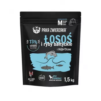 Sucha karma dla psa PAKA ZWIERZAKA Łosoś z rybami bałtyckimi M — dla psów dorosłych, 1,5 kg, bezzbożowa, 29% białka