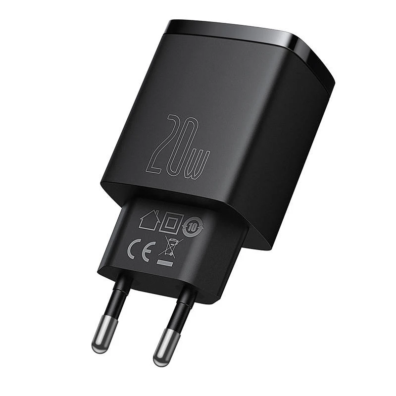 Wewnętrzna szybka ładowarka USB Baseus CCXJ-B01 — 2 porty (USB-C PD 20W + USB-A QC3.0 18W), 100–240 V, czarna