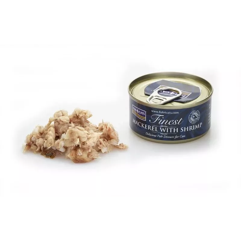 Mokra karma dla kota FISH4DOGS Makrela z krewetkami 70 g — dla dorosłych, smak rybny, puszka, bezglutenowa