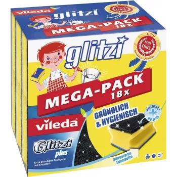 Gąbka czyszcząca VILEDA Glitzi plus MEGA-PACK 18x — zestaw gąbek szorujących do naczyń i powierzchni
