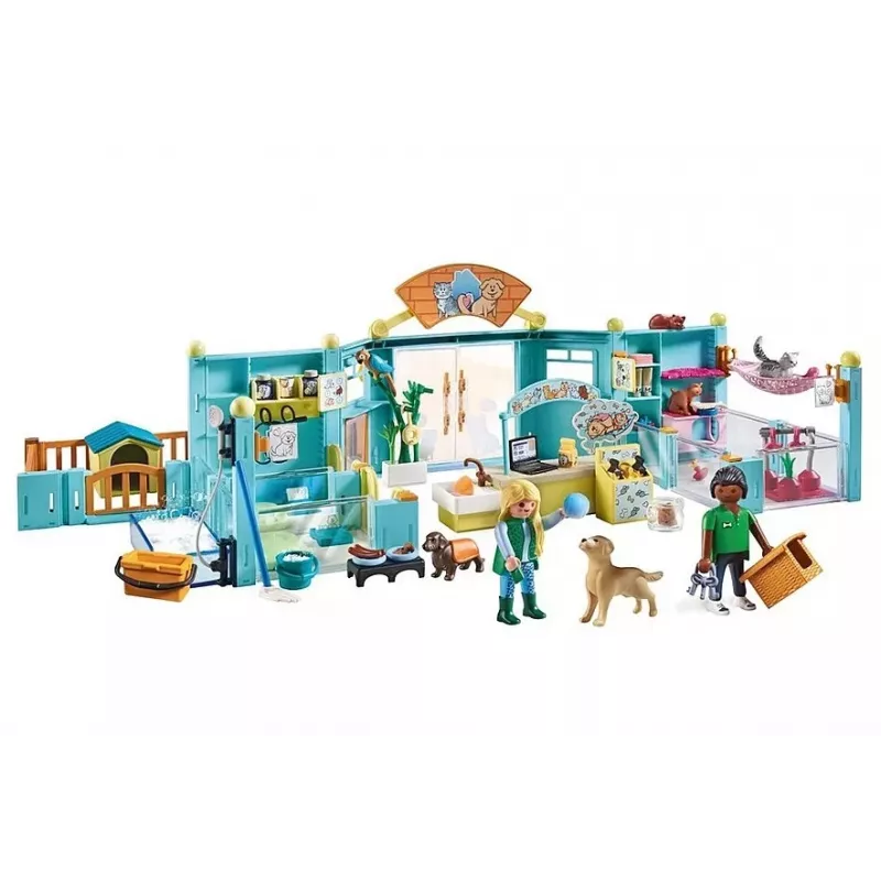 Zestaw PLAYMOBIL My Life 71742 Hotel dla zwierząt z figurkami – zestaw z budynkiem hotelu i figurkami zwierząt