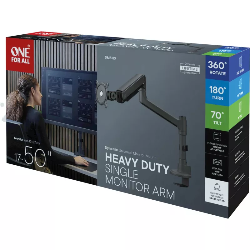 Uniwersalne ramię do monitora o dużej wytrzymałości DM 5110 Single Heavy Duty, uchwyt monitora czarny, do monitorów 43–127 cm (17–50)