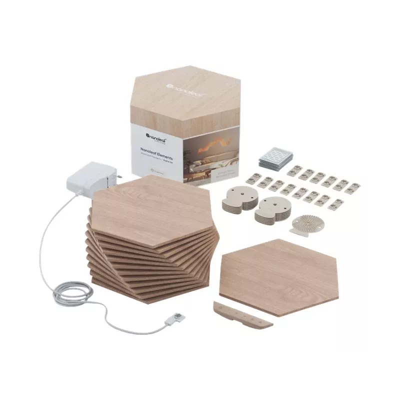 Nanoleaf | Elements Wood Look Hexagons Starter Kit (13 paneli) | Chłodna biel + Ciepła biel