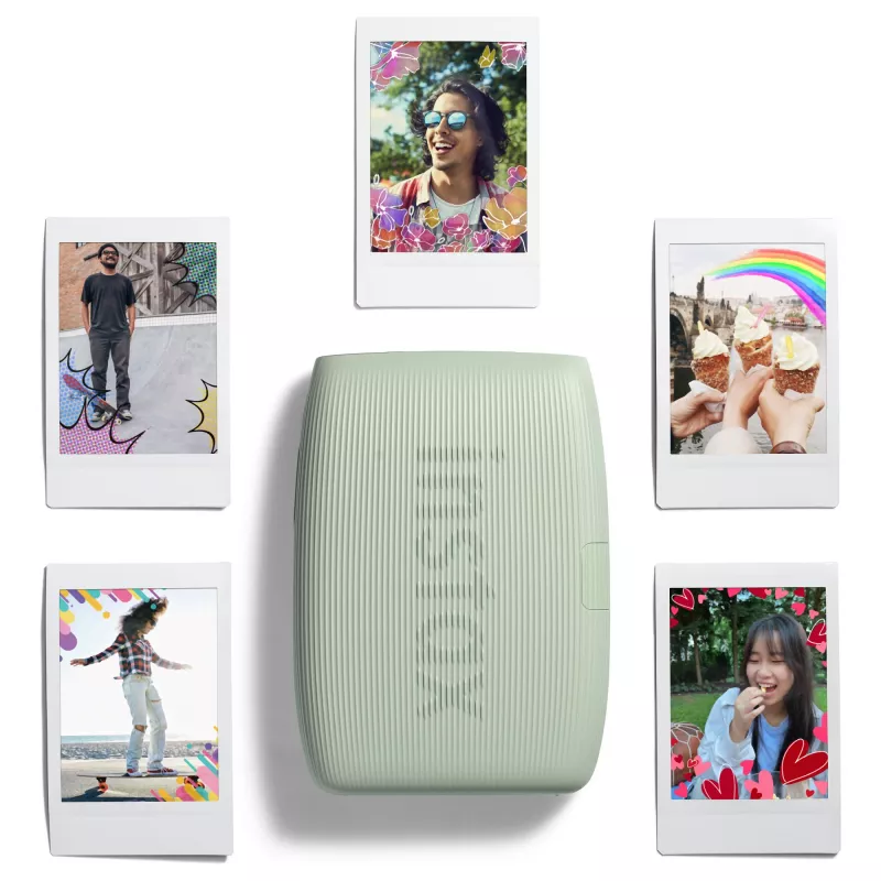 Natychmiastowa drukarka Fujifilm Instax Mini Link3 Sage zielony — 800×600 DPI, wydruki 6,2×4,6 cm, Bluetooth, 0,21 kg
