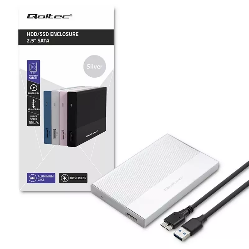 Obudowa na dysk SATA SSD/HDD 2,5 cala QOLTEC 52278 USB 3.0, obsługa do 2 TB
