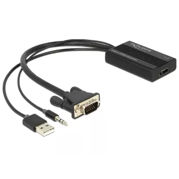 Adapter kabla wideo DeLOCK 62597 0,25 m HDMI typ A VGA D-Sub 3,5 mm USB typ A czarny