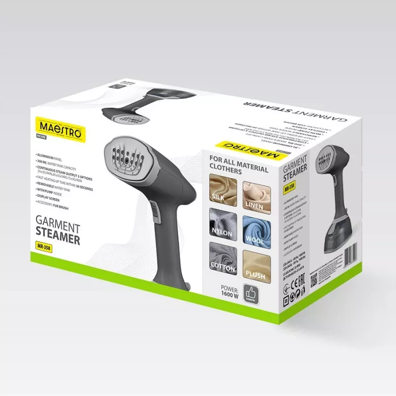 Parownica do ubrań Maestro MR-358 1600W, ręczna parownica do odzieży do pionowego prasowania parą