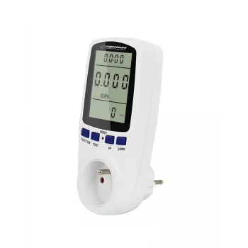 Miernik zużycia energii ESPERANZA ELA103 z wyświetlaczem LCD — 16 A, 3680 W, 230 V, 50–60 Hz