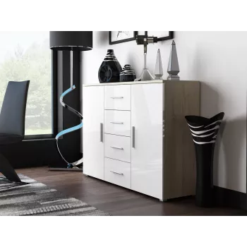 Cama komoda do salonu UNI dąb dąb sonoma/biały połysk