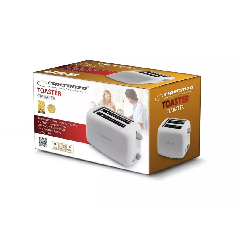 Esperanza EKT002 Ciabatta toster, 2 otwory, 600 W, biały