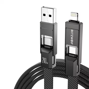 Kabel 4 w 1 BlitzWolf BW-HDC7 — USB-C, Lightning, USB-A, Micro-USB 1,2 m 240 W czarny