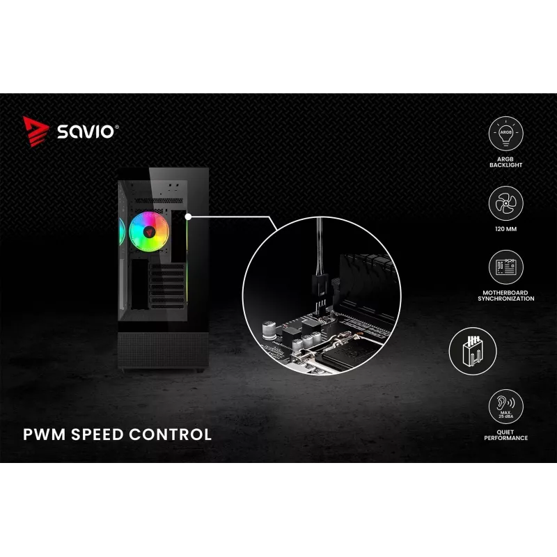 Wentylator obudowy SAVIO Blast 120mm ARGB PWM - Czarny