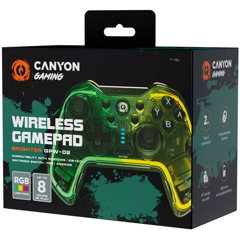 Gamepad CANYON Brighter GPW-02 BT+Dongle Wireless Crystal