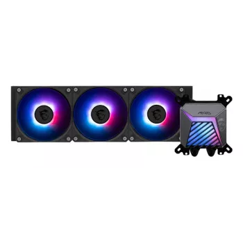 Zestaw chłodzenia cieczą All-in-one MSI MAG Coreliquid A15 360 — 3x wentylatory 120 mm, radiator 394 x 120 x 27 mm, pompa 5V, RGB, obsługuje LGA 1851