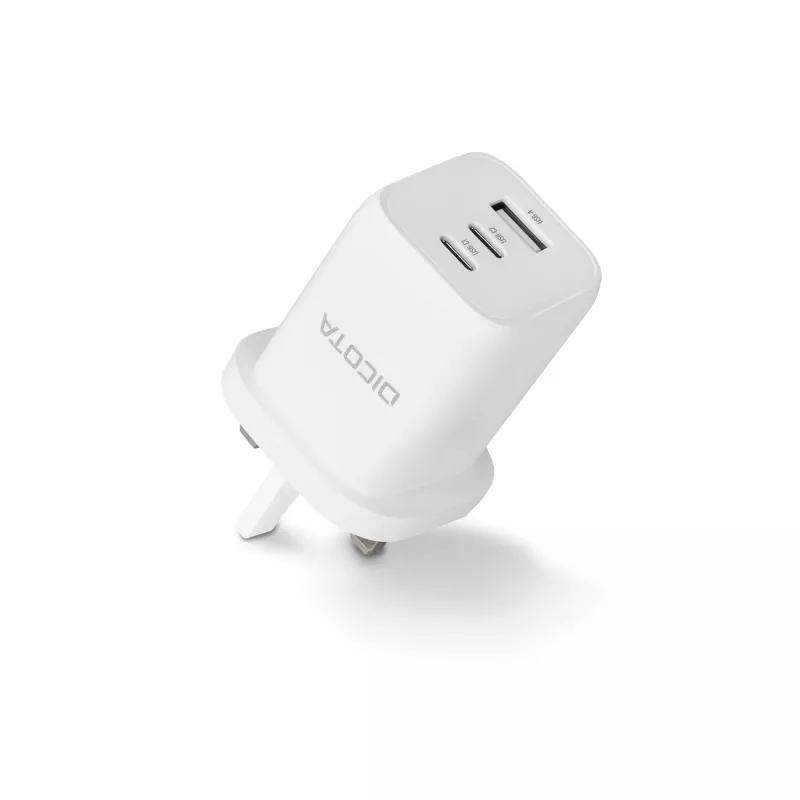 Zasilacz Dicota - kompaktowy, GaN - 65 W - 5 A - PD 3.0 - 3 porty wyjściowe (2 x USB-C, USB)