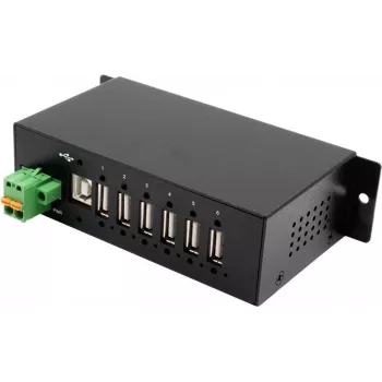 EXSYS EX-1596HMVS 6-portowy metalowy HUB USB 2.0 z zabezpieczeniem przeciwprzepięciowym 15 kV ESD (szyna DIN)
