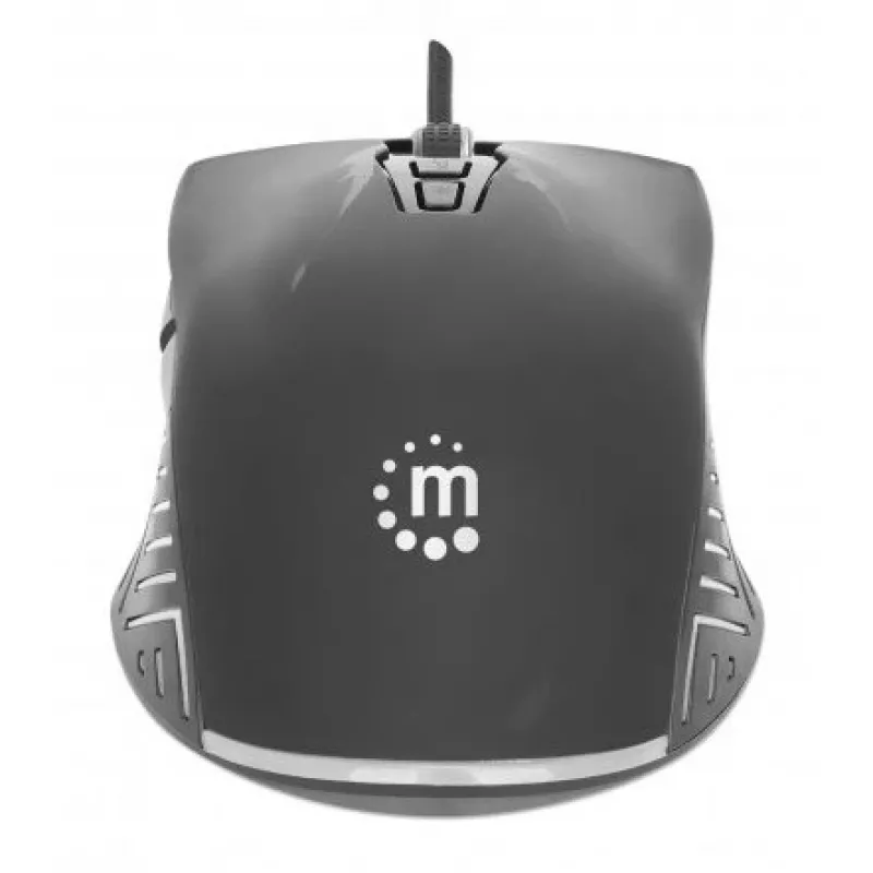 Mysz gamingowa Manhattan z diodami LED, przewodowa, siedem przycisków, kółko przewijania, 7200 dpi, czarna z podświetleniem LED, trzyletnia gwarancja