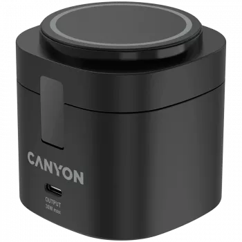 Stacja ładująca bezprzewodowa Canyon 4 w 1, maks. 30 W, wymiary: 70x70x70,3 mm, waga: 414 g, z ładowarką 65 W i kablem 1 m, czarna