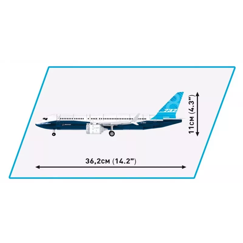 Zestaw konstrukcyjny Cobi Boeing 737-8 — 340 elementów, zalecany wiek 7+, niebieski i biały