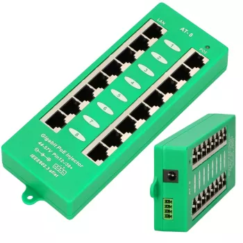 Extralink Gigabit PoE Injector 8 Port Active, 8 portów Gigabit 802.3at/af, tryb A