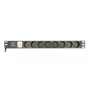 Listwa zasilająca Gembird EG-PDU-014-FC14, 8 gniazd AC, wejście C14, kabel 3 m, obudowa aluminiowa 1U, 10 A, 3680 W