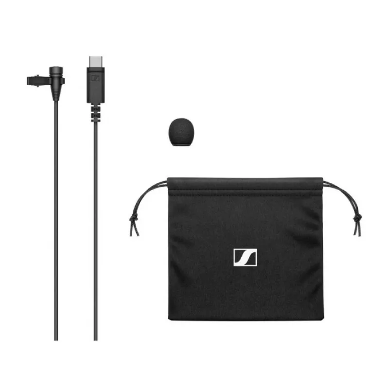 Mikrofon krawatowy Sennheiser XS LAV USB-C, dookólny pojemnościowy, przewodowy USB-C, kabel 2 m, 16-bitowy, 70–18 kHz