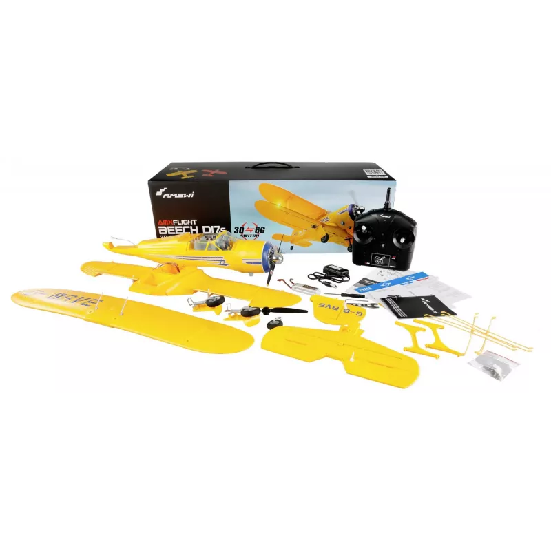 Samolot RC Amewi AMXFlight Beech D17s 3D/6G RTF — żółty, model gotowy do lotu