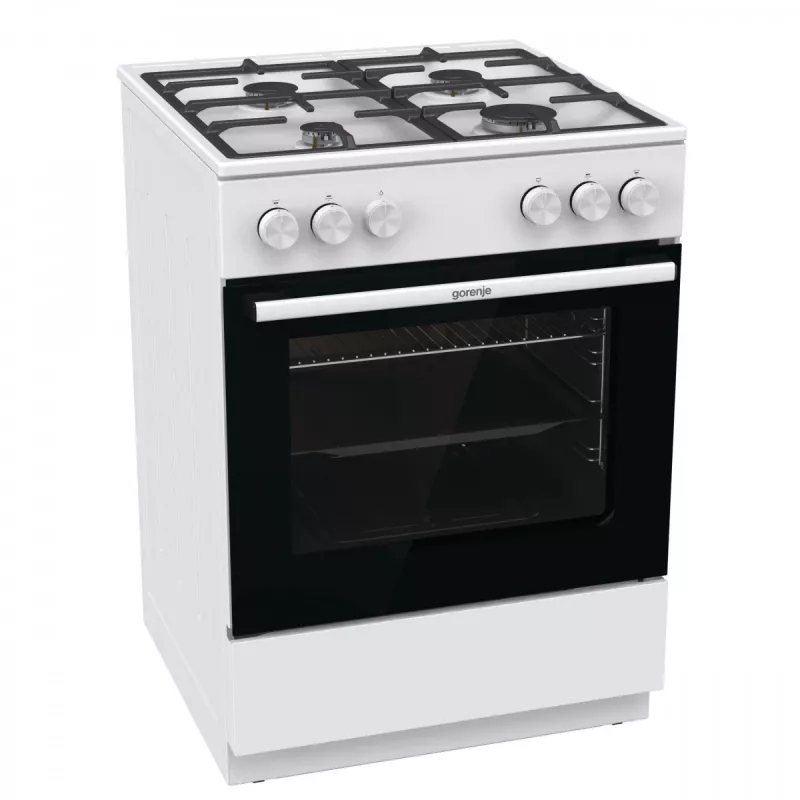 Wolnostojąca kuchenka gazowa Gorenje GG6A10WFFM, biała, płyta 4-palnikowa, piekarnik gazowy 72 L, przednie pokrętła sterujące