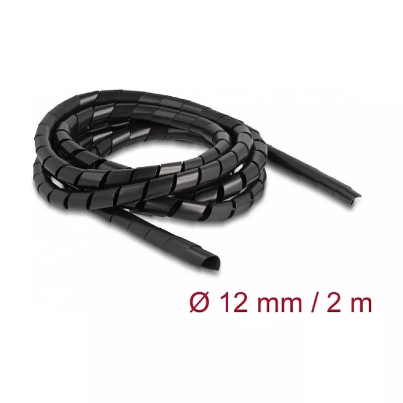 DeLOCK Wąż spiralny elastyczny 2 m x 12 mm czarny polietylen