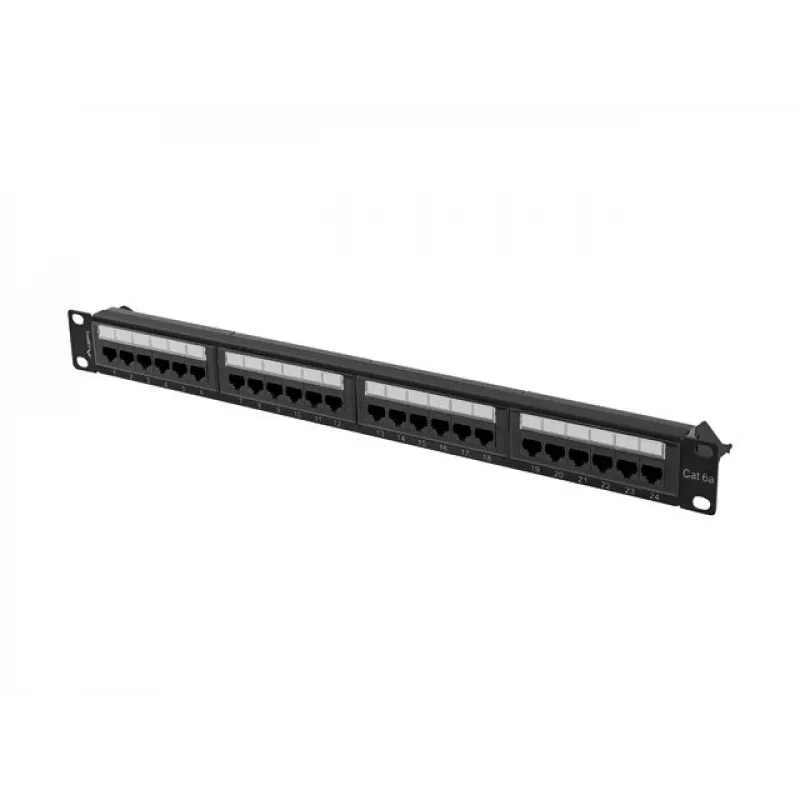 Patch panel 1U LANBERG PPUA-1024-B, 24 porty, Cat6a, U/UTP, 1U rack, głębokość 102 mm, metal, czarny