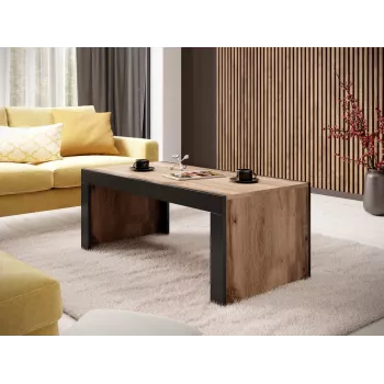 Stolik kawowy Cama Meble MILA 120x60x50 cm blat dąb Wotan, czarna rama