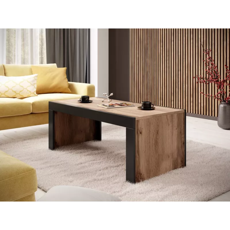 Stolik kawowy Cama Meble MILA 120x60x50 cm blat dąb Wotan, czarna rama