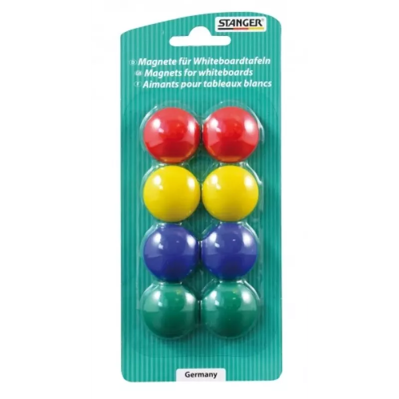 Magnesy do tablic suchościeralnych Stanger model 73002 zestaw 8 kolorów, opakowanie 8 okrągłych znaczników