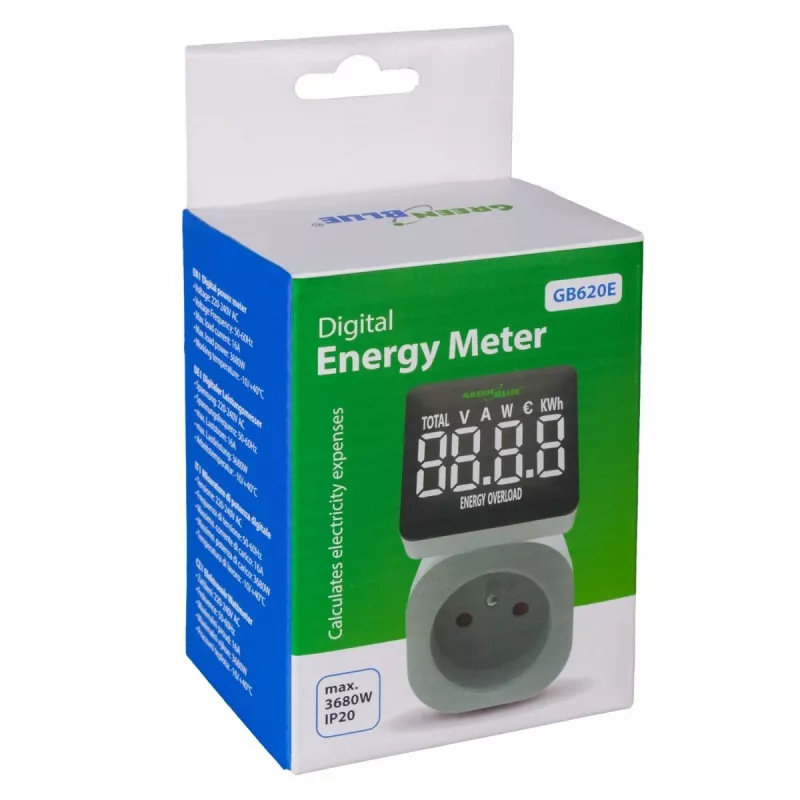 Watomierz energii GreenBlue GB620E do sieci 220 V, maks. 16 A, wtyczkowy monitor mocy/energii