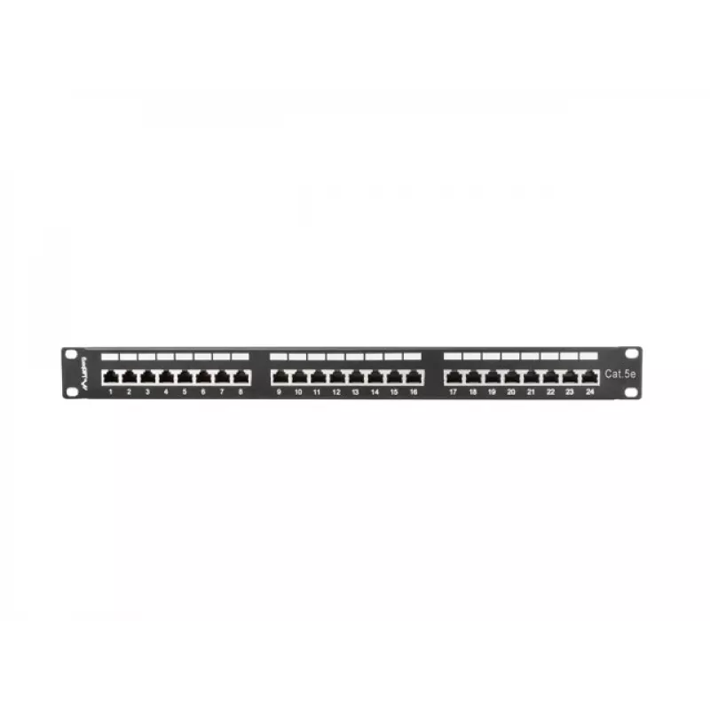 Patch panel 1U LANBERG PPS5-1024-B — 24-port RJ-45 Cat5, metal, czarny, montaż w szafie rack
