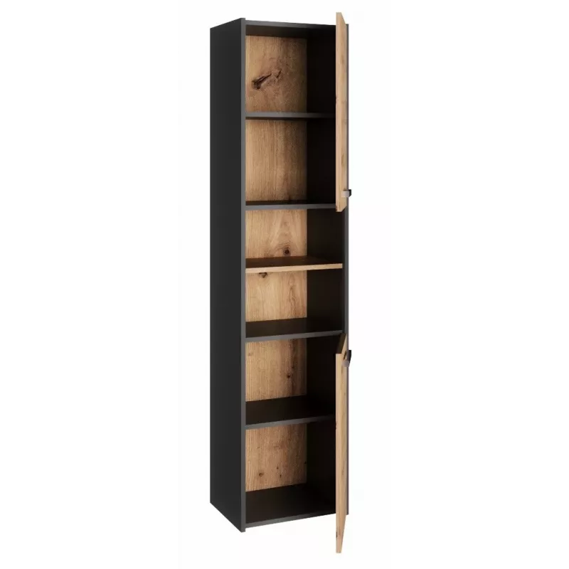 Szafka łazienkowa Topeshop S40 ANTRACYT/ARTISAN, wolnostojąca, 400×300×1700 mm, 6 półek, 2 drzwi
