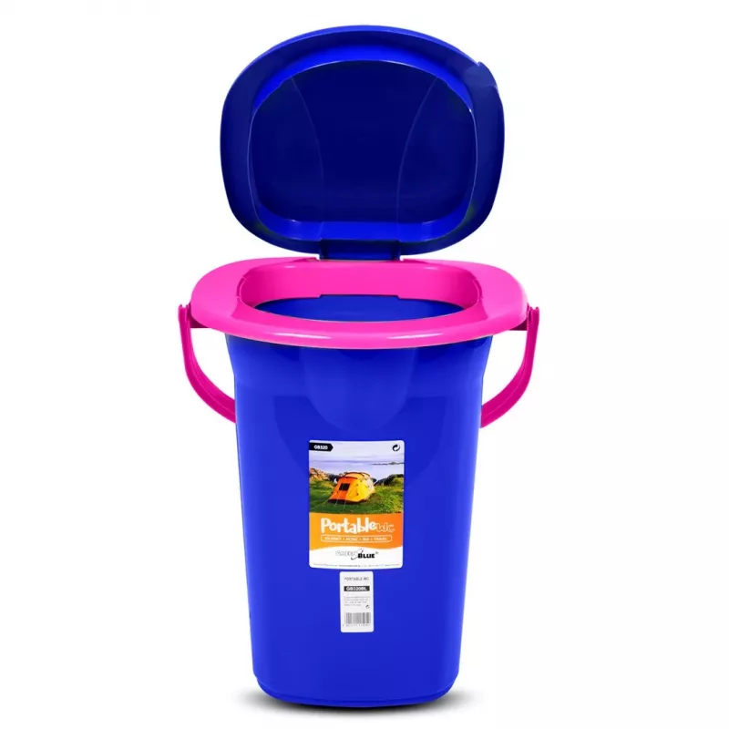 GreenBlue GB320BR 19L przenośna toaleta kempingowa wiaderko podróżna festiwalowa z uchwytem odłączane siedzisko - granatowy i różowy