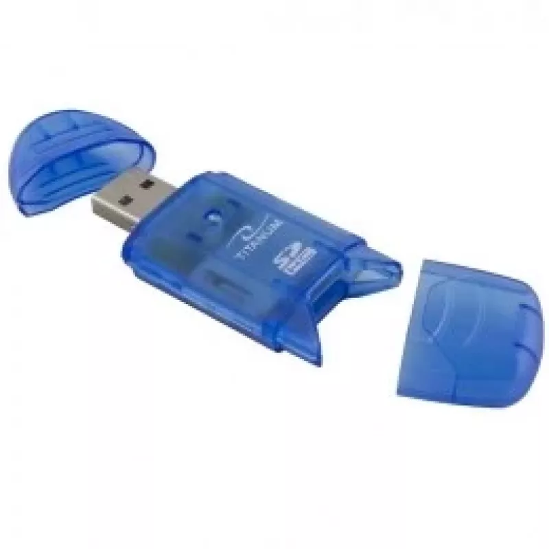 Czytnik kart Titanum TA101B USB 2.0, niebieski — obsługuje formaty MicroSD, SD/SDHC, MMC, MS, 480 Mbit/s