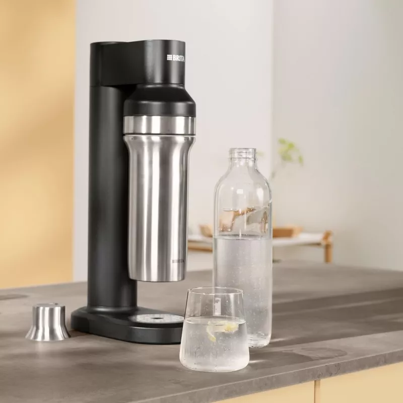 Butelka do gazowania BRITA 118426 – szklana butelka 1 l z nakrętką ze stali nierdzewnej, wysokość 287 mm, 2 szt.