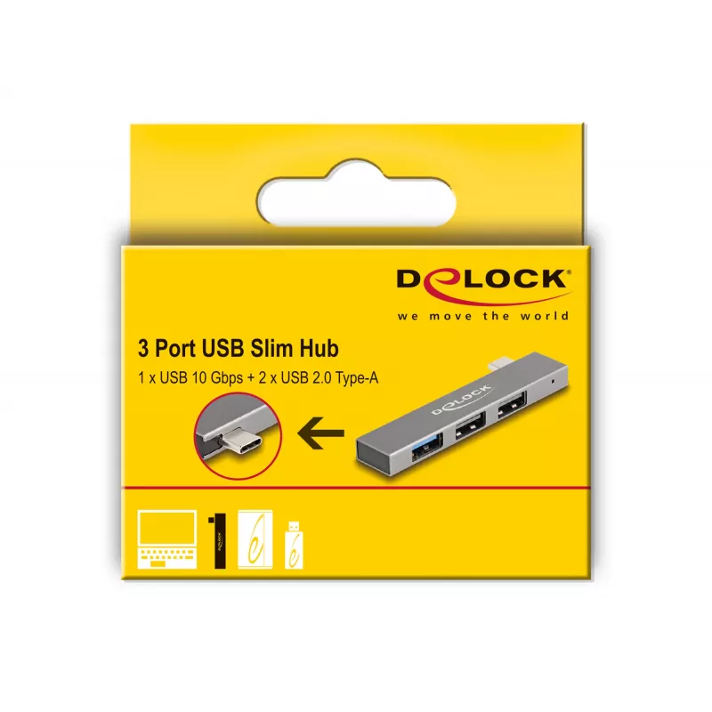 DeLOCK 3 Port cienki Hub USB USB Type-C 10 Gbps 2 x USB 2.0