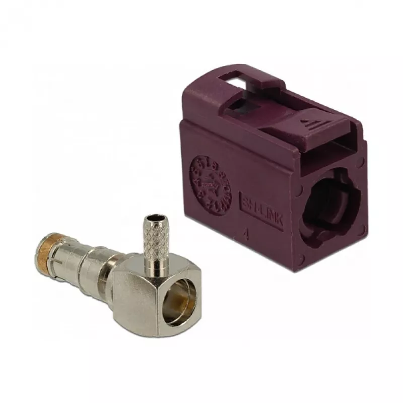 Złącze koncentryczne DELOCK 89716 — FAKRA D męskie, kątowe 90°, 13,8×21,5×9,5 mm