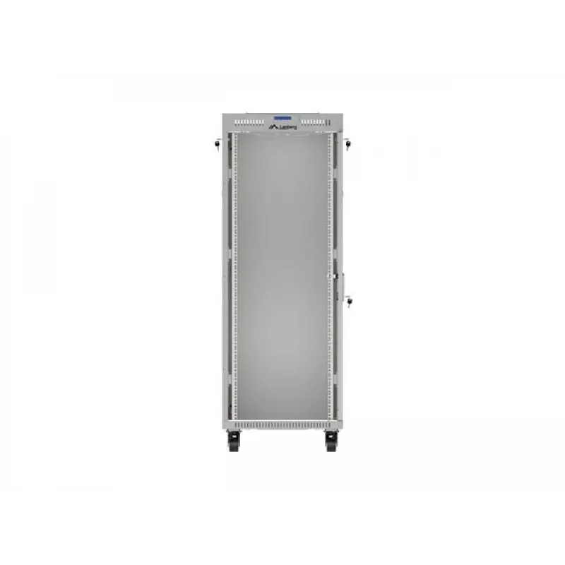 19-calowa szafa stojąca LANBERG 32U 600×800 mm szara z drzwiami szklanymi i LCD (płaski Pack)
