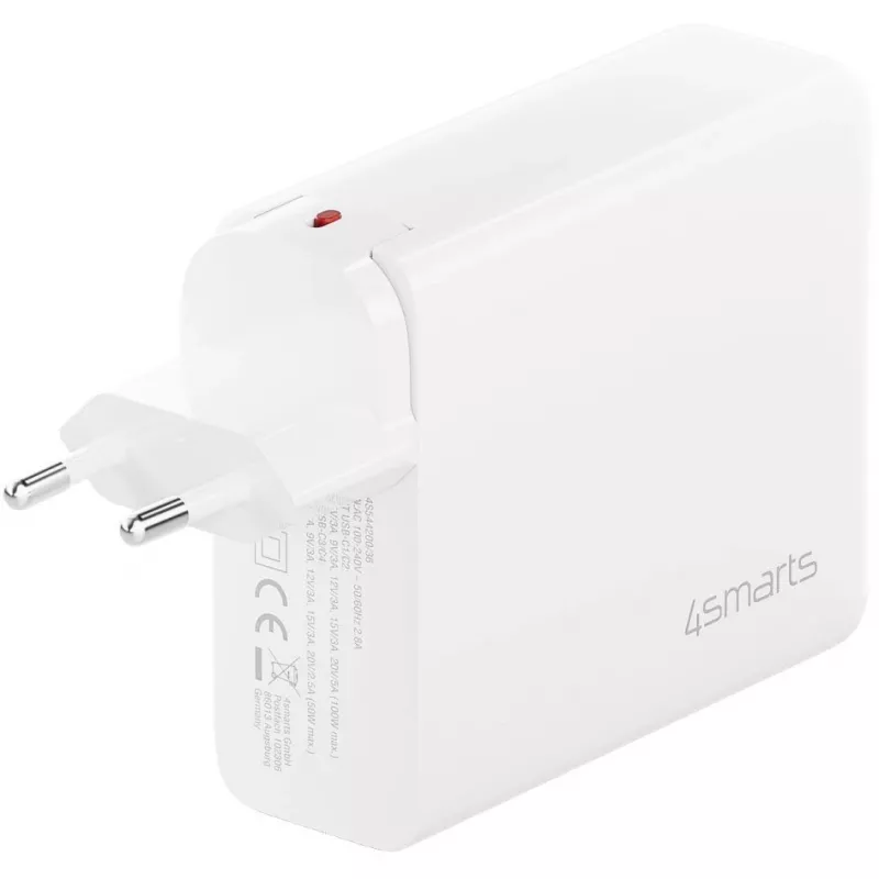 Wewnętrzna szybka ładowarka AC 4smarts 545200 — 200 W, 4× USB-C, 100–240 V, kabel 1,5 m, biała
