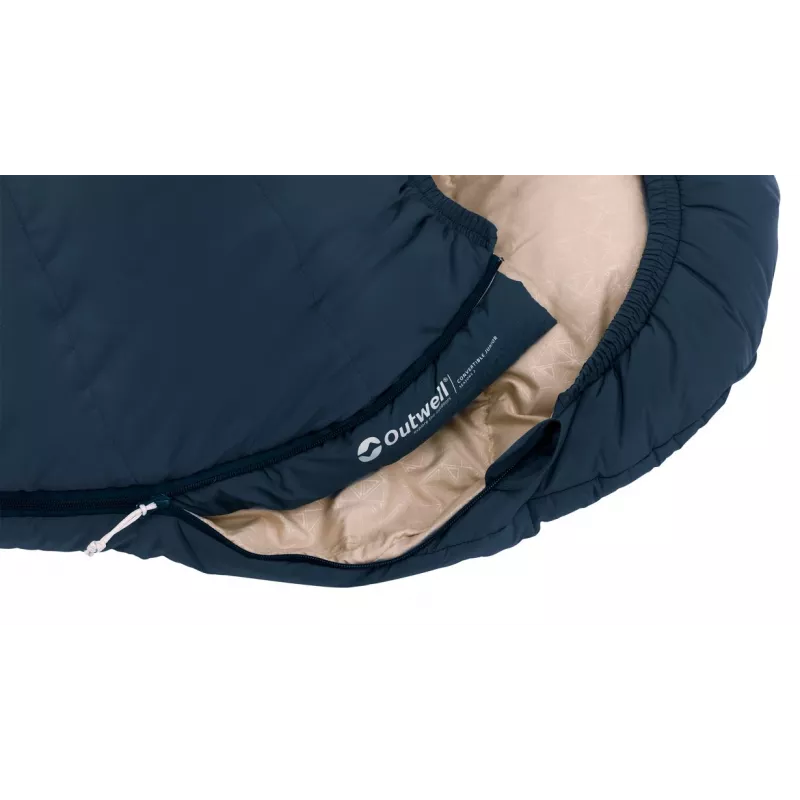 Śpiwór Outwell dziecięcy mumia poliestrowy niebieski — długość 1700 mm, szerokość 630 mm, dla użytkowników do 150 cm