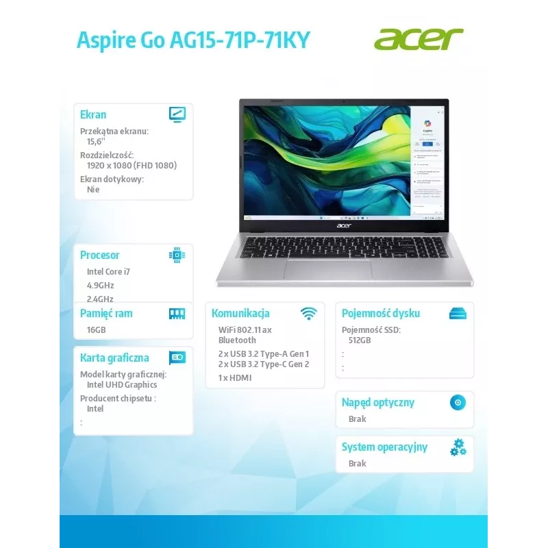 Laptop Acer Aspire 15,6 cala i7-13620H 16 GB 512 GB FHD W11P