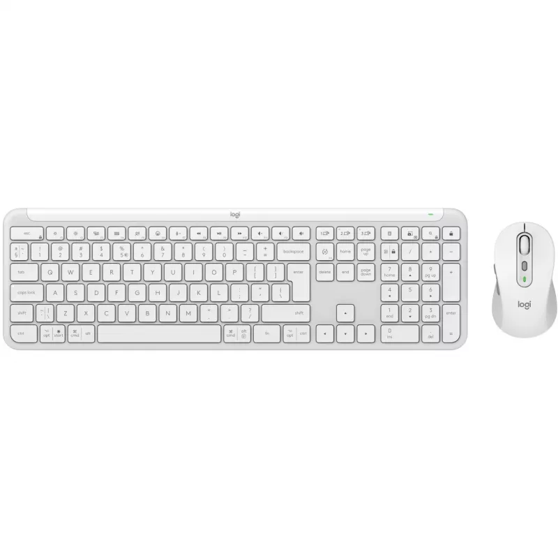 Logitech Signature Slim Combo MK950 - Zestaw klawiatura i mysz - 100% pełnowymiarowy - Bezprzewodowy - Bluetooth 5.1 LE - QWERTY - US International - Off-White (920-012491)